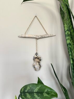 Hanging Rutilated Quartz Pendant with Beaded Accents